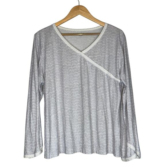 Garnet Hill Asian Wrap Organic Cotton Pajama Top Womens Large Gray Grey Print - Picture 1 of 6
